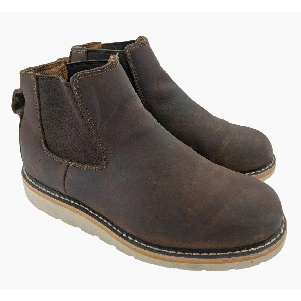 Carhartt Chelsea Boots Mens Size 8.5 Brown Leather Pull On Ankle Work Boots